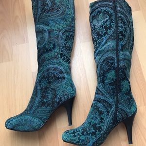 Over the Knee Blue Paisley boots